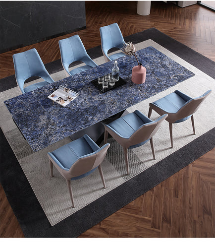 Blue Elegance Printed Marble Top Extendable Dining Table Set/ Lixra