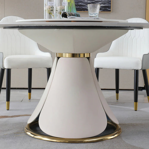 Golden Metallic Base Marble Top Dining Table With Lazy Susan / Lixra