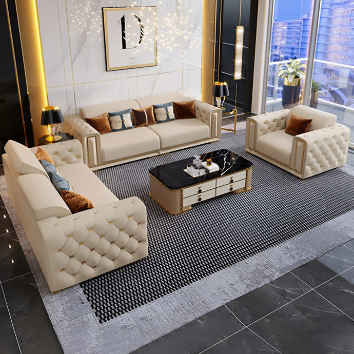 Elegant Tufted Leather Sofa Set / Lixra