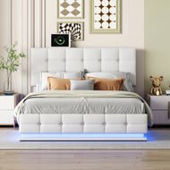 PU Upholstered Queen Bed With LED Lights / Lixra