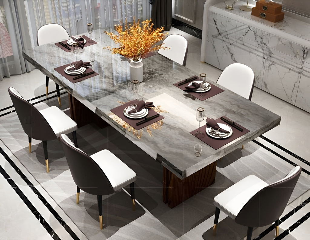 Wooden Base Marble Dining Table Set / Lixra / Lixra