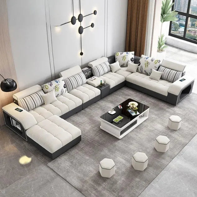 Modern Multifunctional Sectional Sofa with Microfiber Upholstery