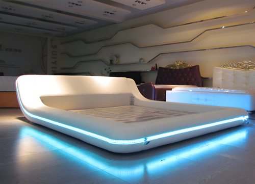 Elementary Design Leather Bed With LED Lights / Lixra