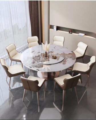 Chic and Stylish Round Marble Top Dining Table Set / Lixra