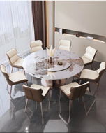Stylish Round Marble-Top Dining Table / Lixra