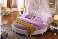 Contemporary Leather Round Bed With Mattress / Lixra
