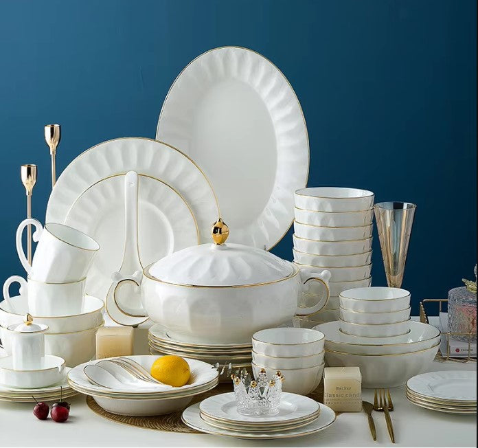 72 Pieces Golden Background Ceramic Dinnerware Set / Lixra