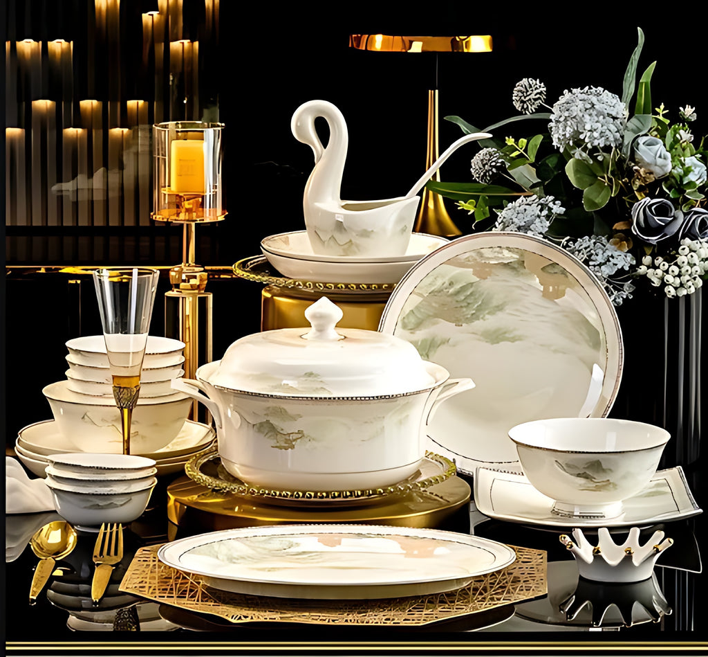 60 Pieces Golden Background Ceramic Dinnerware Set