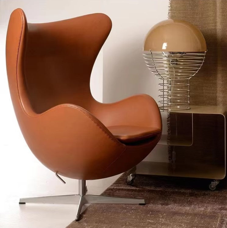 Sophisticated Leather Aesthetic Egg-Shaped Accent Chair / Lixra