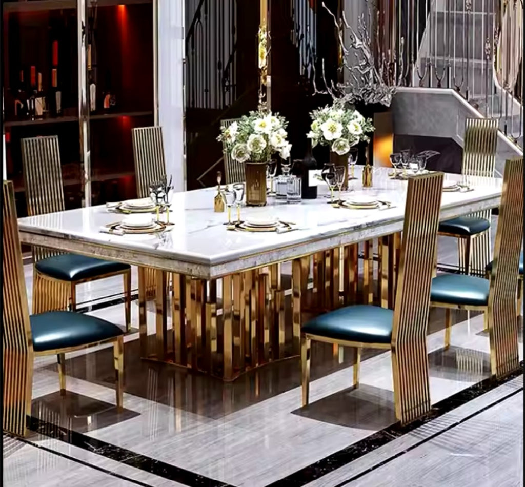 Modern Alluring Marble-Top Dining Table Set With 6 Chairs / Lixra