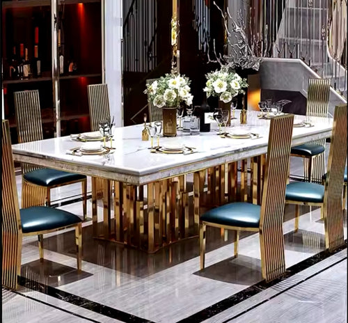 Modern Alluring Marble-Top Dining Table Set With 6 Chairs / Lixra