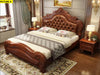 European Carved Wooden Leather Bed / Lixra