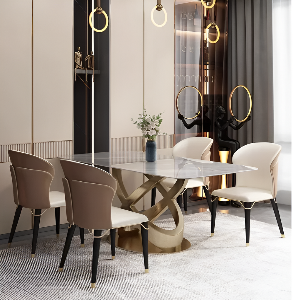 Matte Finish Marble-Top Dining Table Set / Lixra