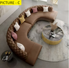Button Tufted Leather Sectional Sofa