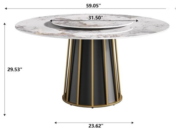 Round Marble Top Dining Table With Detachable Lazy Susan