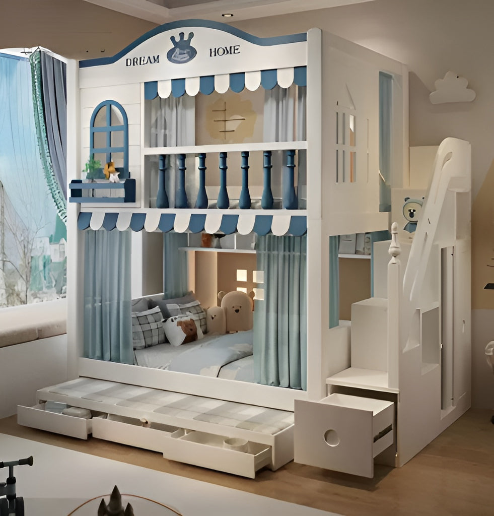Wooden Trundle Bunk Bed For Kid's / Lixra