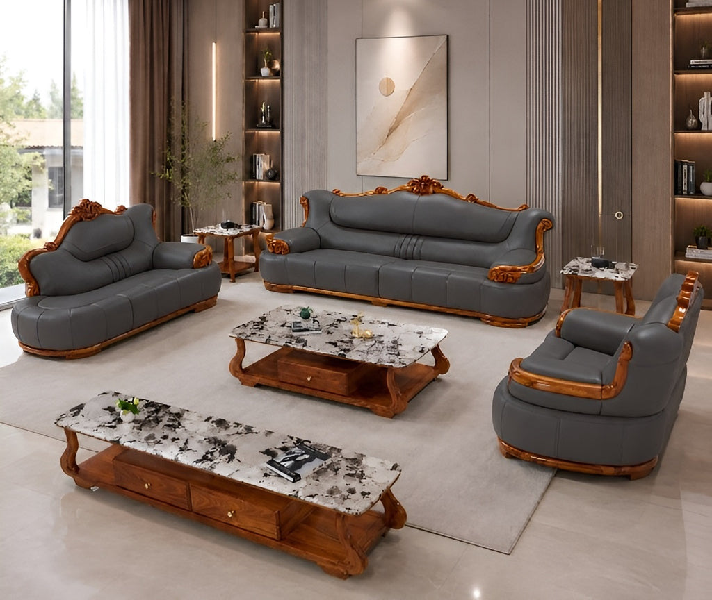 Leather Upholstered 3 Piece European Sofa Set / Lixra