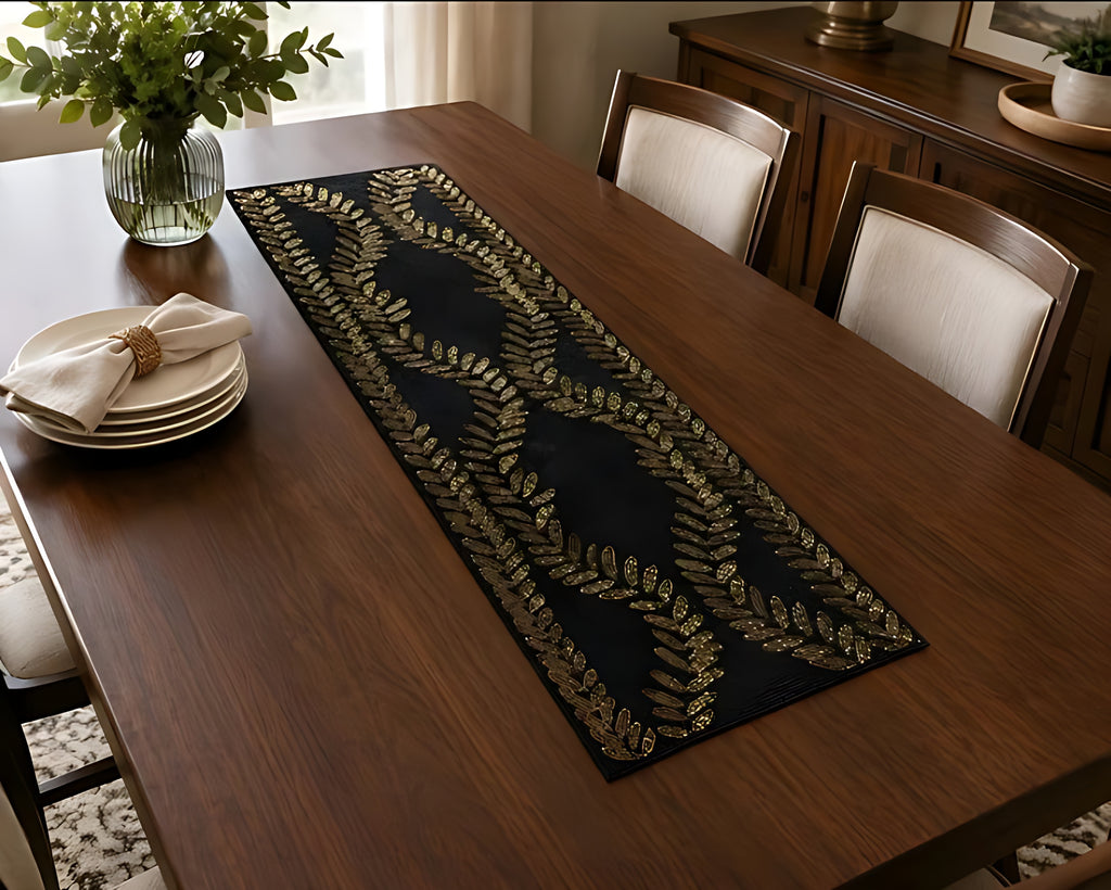 Black and Gold Beaded Table Runner / Lixra