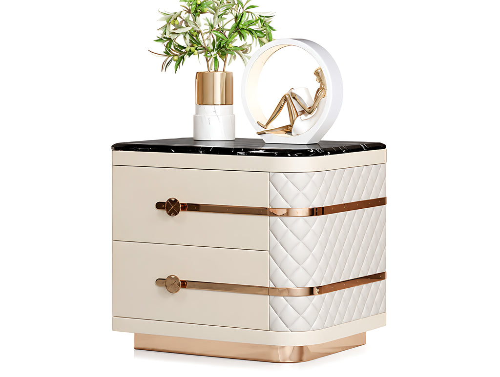 Set Of 2 Marble-Top Leather Nightstands / Lixra