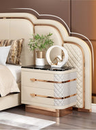Set Of 2 Marble-Top Leather Nightstands / Lixra