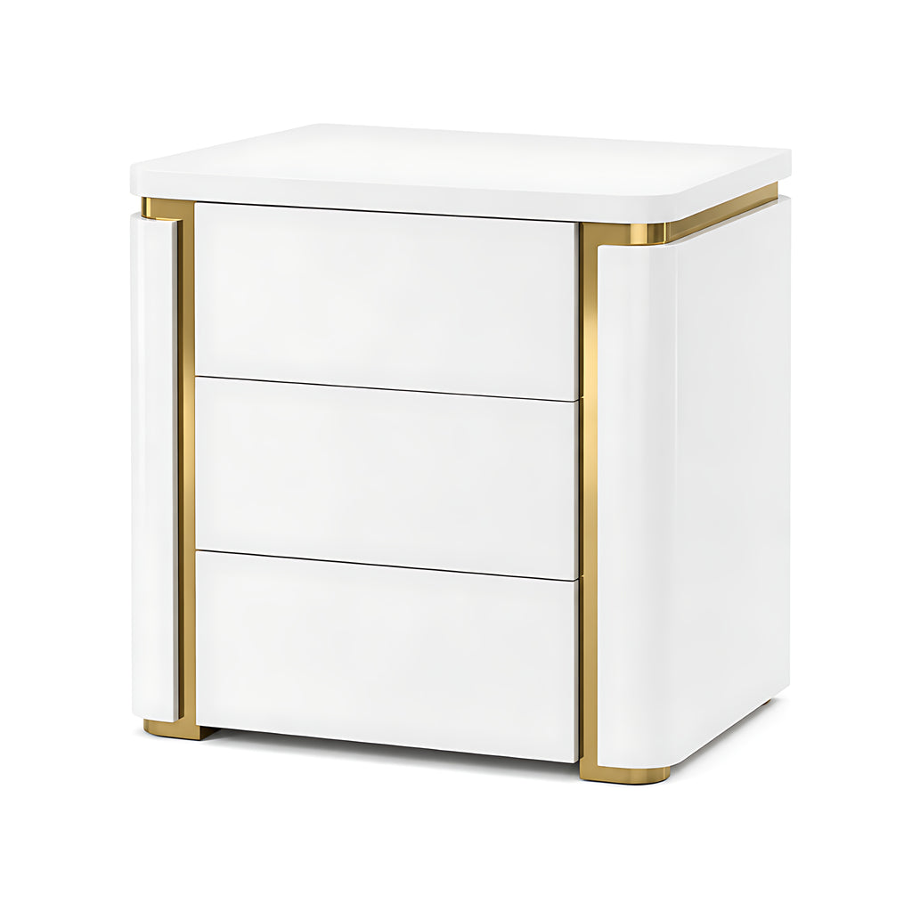 Set Of 2 White And Gold Triple Drawer Nightstand / Lixra
