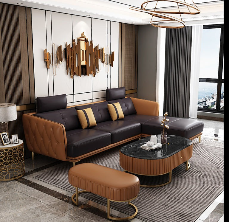 Exquisite Style Luxurious Leather Sectional Sofa With Stool / Lixra
