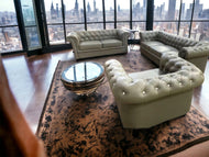 Button Tufted Genuine Leather Upholstered Sofa Set