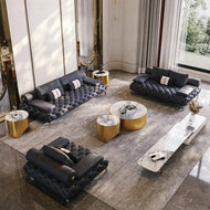 3-Piece Chesterfield Tufted Leather Sofa Set / Lixra