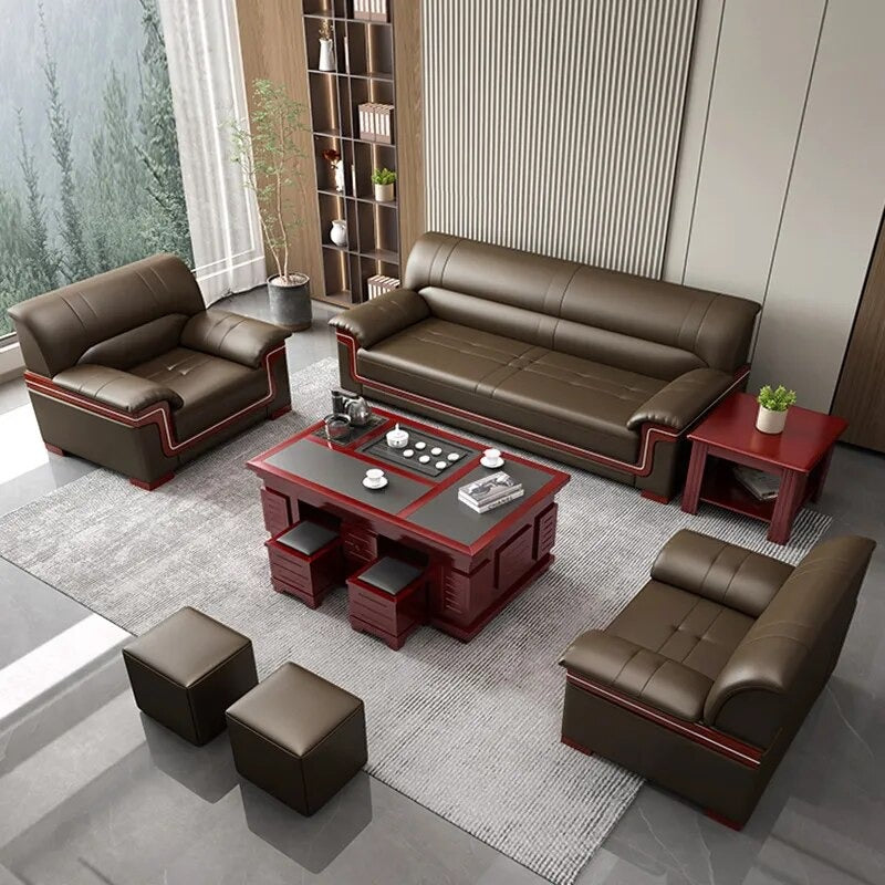 Luxurious Leather Solid Wood Living Room Sofa Set / Lixra