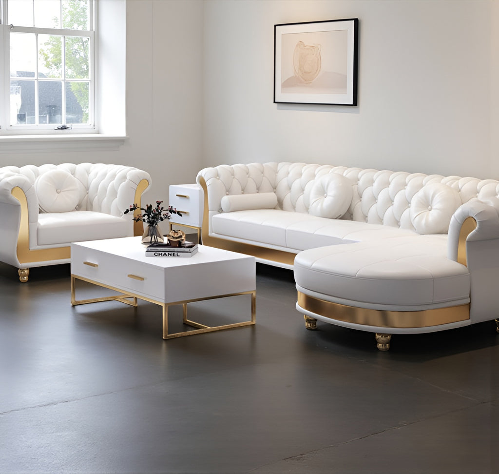 Sophisticated Button Tufted Design Comfy Leather Sectional Sofa / Lixra