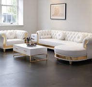 Sophisticated Button Tufted Design Comfy Leather Sectional Sofa / Lixra