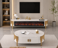 Stylish Coffee Table & TV Stand Set With LED Fireplace / Lixra