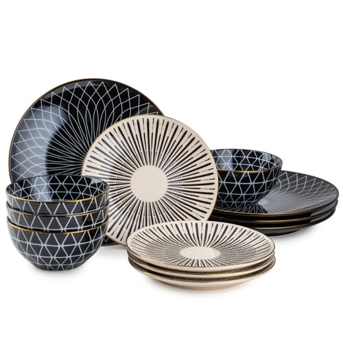 Set of 12 Enhancing Stoneware Dinnerware Set / Lixra