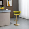 Set Of 3 Velvet Fabric Metal Base Bar Stools / Lixra