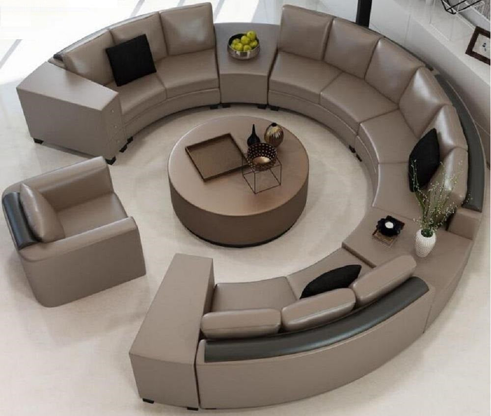 Elegant Designed Circular Luxurious Leather Sofa Set
