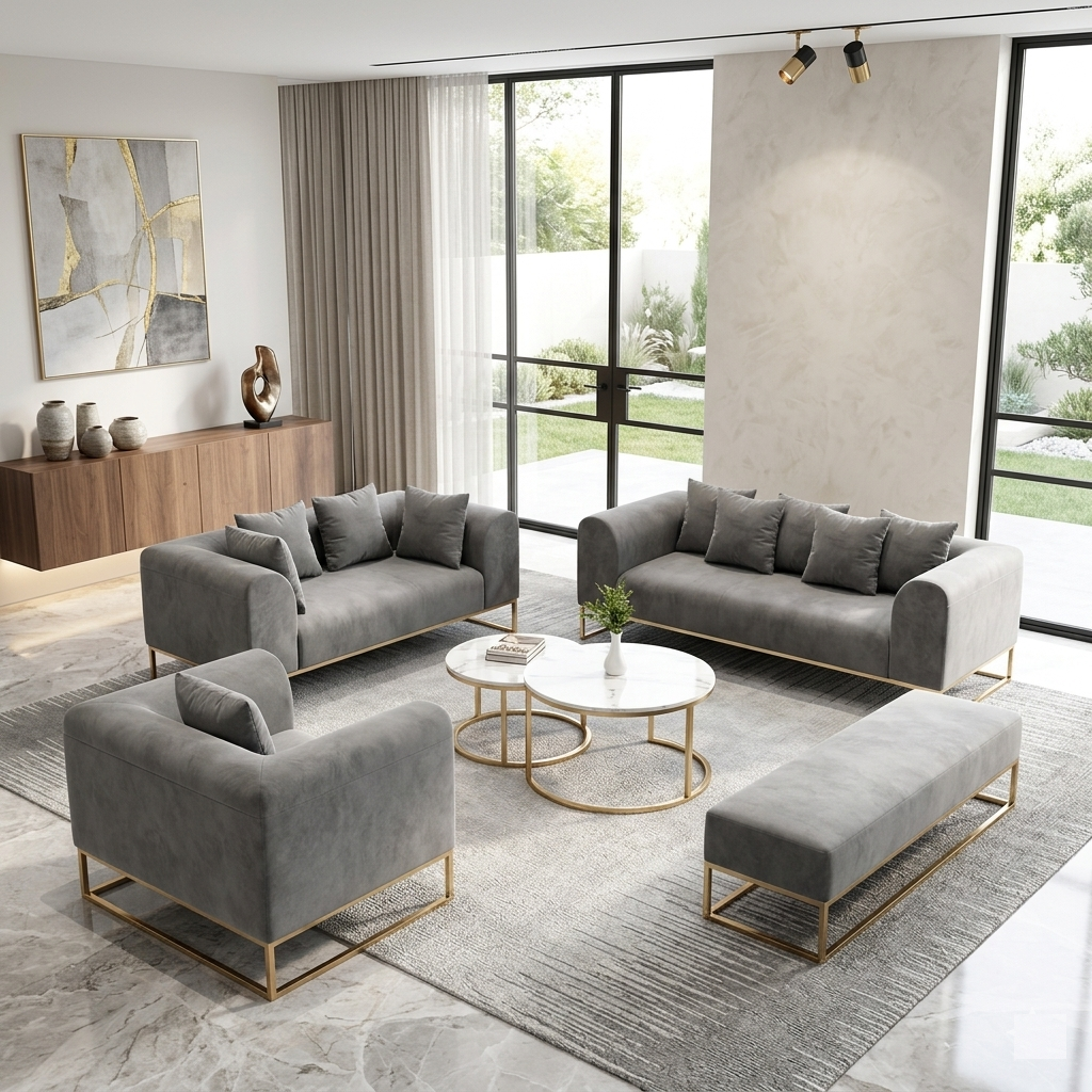 Velvet Fabric Living Room Sofa-Set / Lixra
