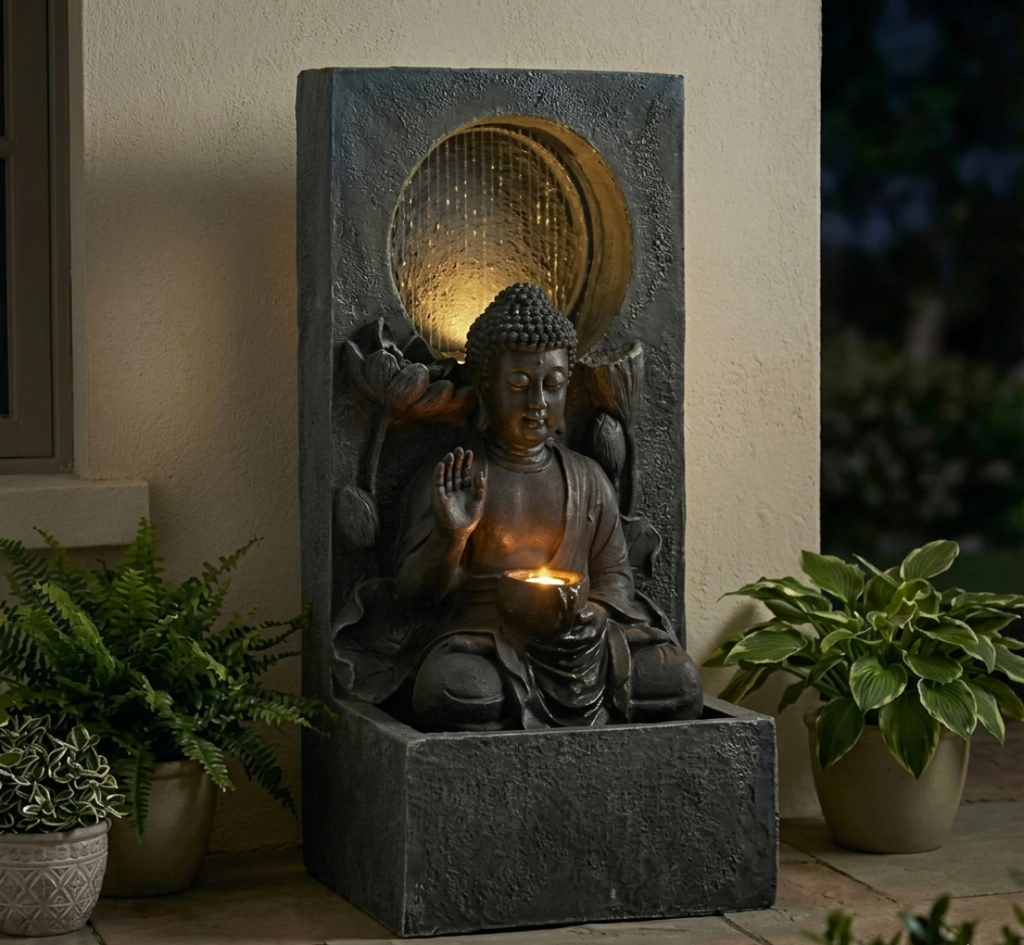 Vintage Buddha Design LED Outdoor Water Fountain / Lixra
