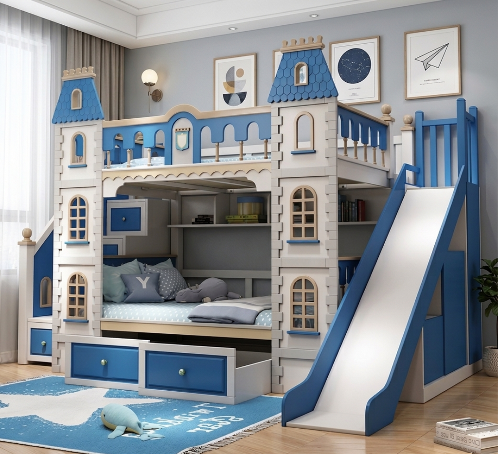 Wooden Castle Bunk Bed For Kid's / Lixra