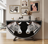 Wooden Semi Circle Structured Zebra Buffet Table / Lixra