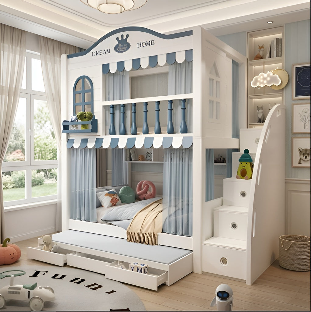 Wooden Trundle Bunk Bed For Kid's / Lixra