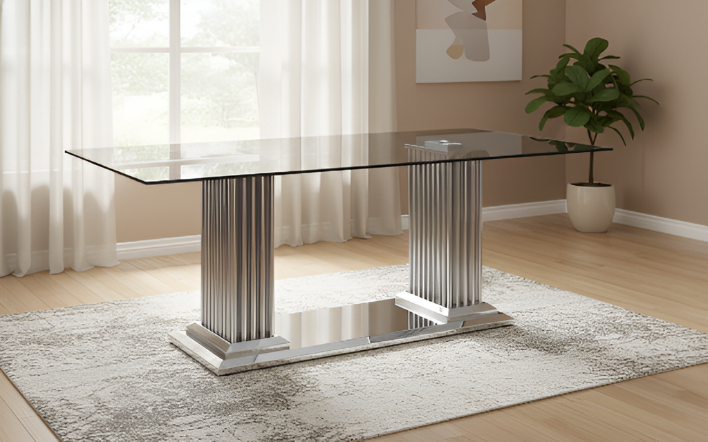 Rectangular Glass Dining Table with Metal Legs / Lixra