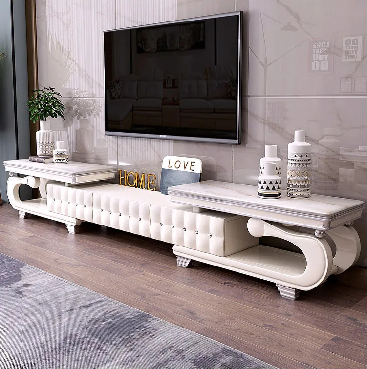 Elegant Extendable Marble Top TV Stand With Coffee Table / Lixra