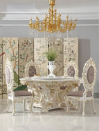 European Marble Round Brusten Dining Table Set / Lixra