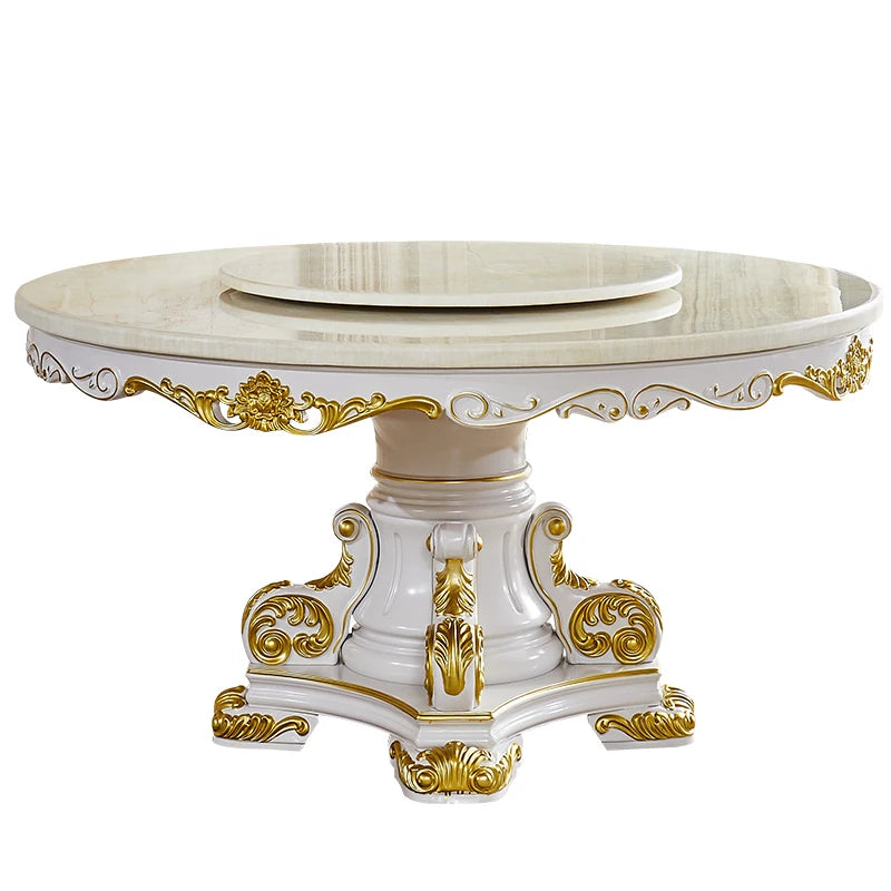 European Round Carved Brusten Dining Table Set - Lixra.com