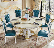 European Brusten Carved Round Dining Table Set / Lixra