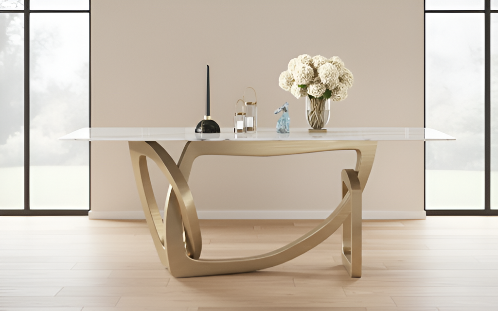 Modern Golden Finish Marble Dining Table / Lixra