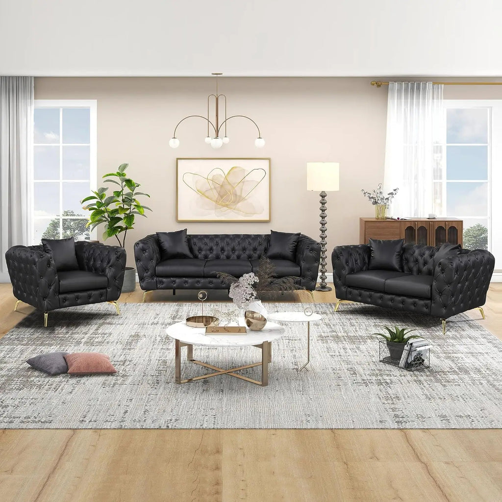 Modern Tufted Style 3-2-1 Leather Sofa Set / Lixra