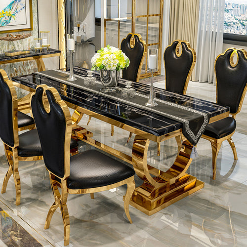 Innovative Multipurpose Creative Rectangular Shaped Marble Top Dining Table Set - Lixra