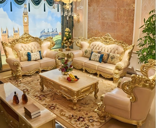 European Liville Traditional Leather Sofa Set / Lixra