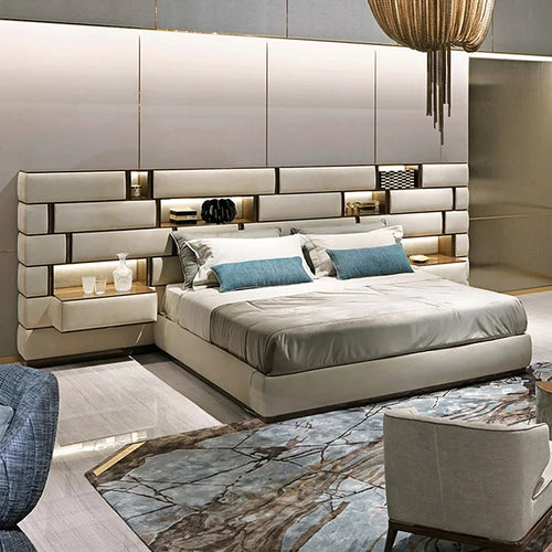 Modern Velvet Fabric Bed with Wall Panels / Lixra